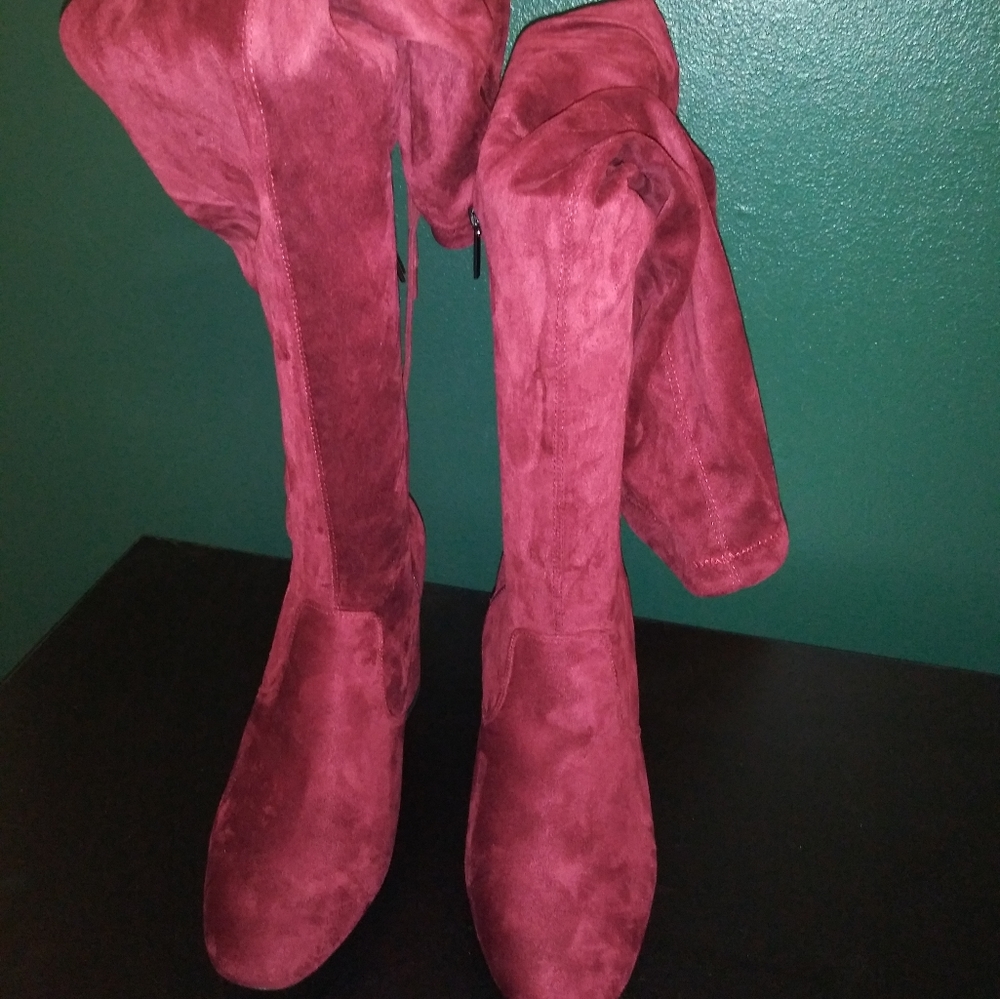Maroon over the knee microsuede boots size 11